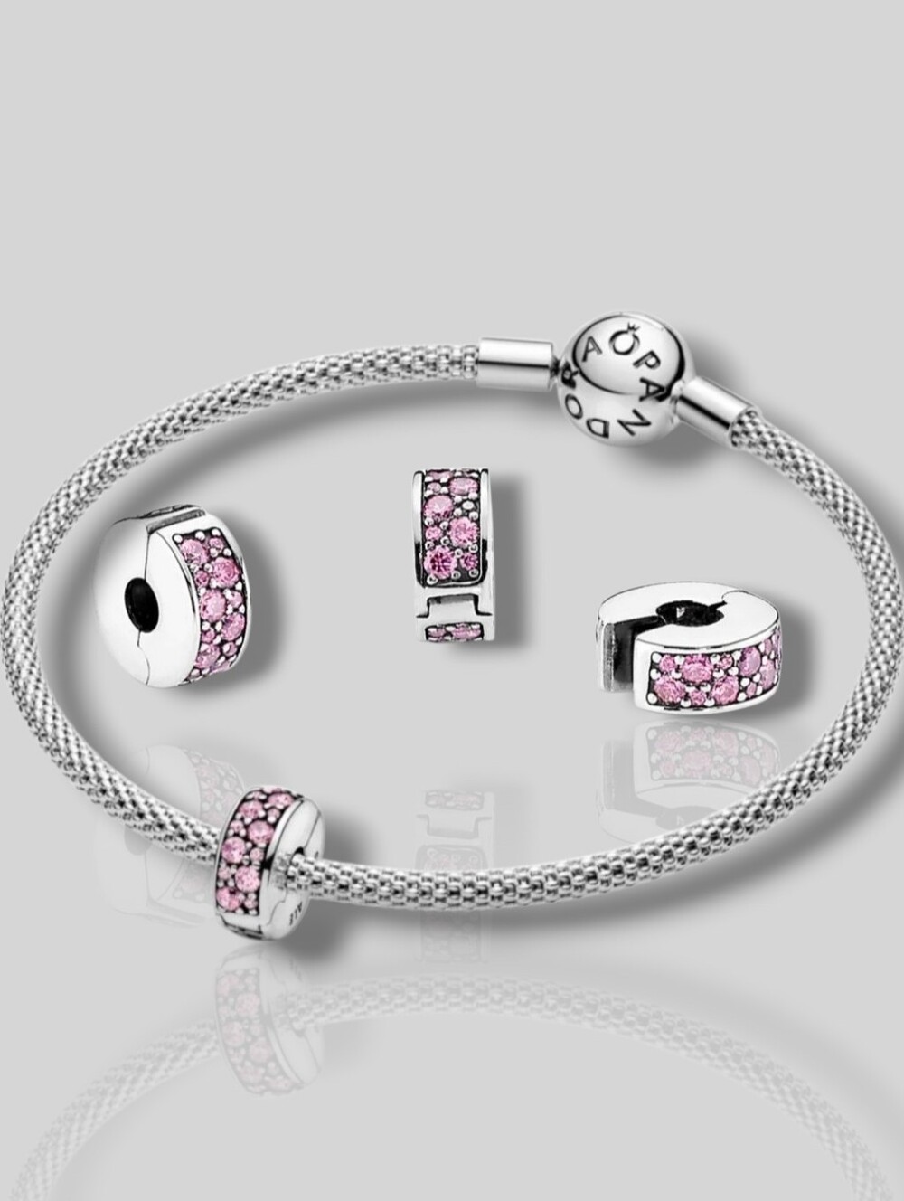 PANDORA Sterling Silver Shining Elegance Clip With Pink CZ & Silicone Core